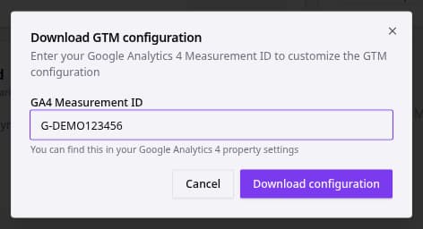 Download GTM configuration dialog in BlueBarry.
