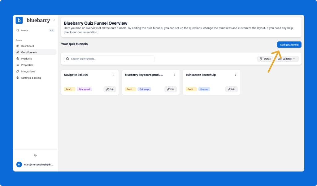 Create Quiz Funnel in bluebarry