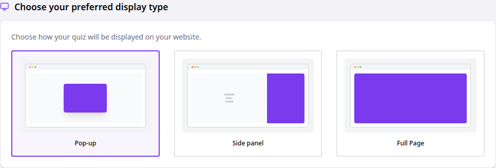 Display Type settings showing popup launch options.