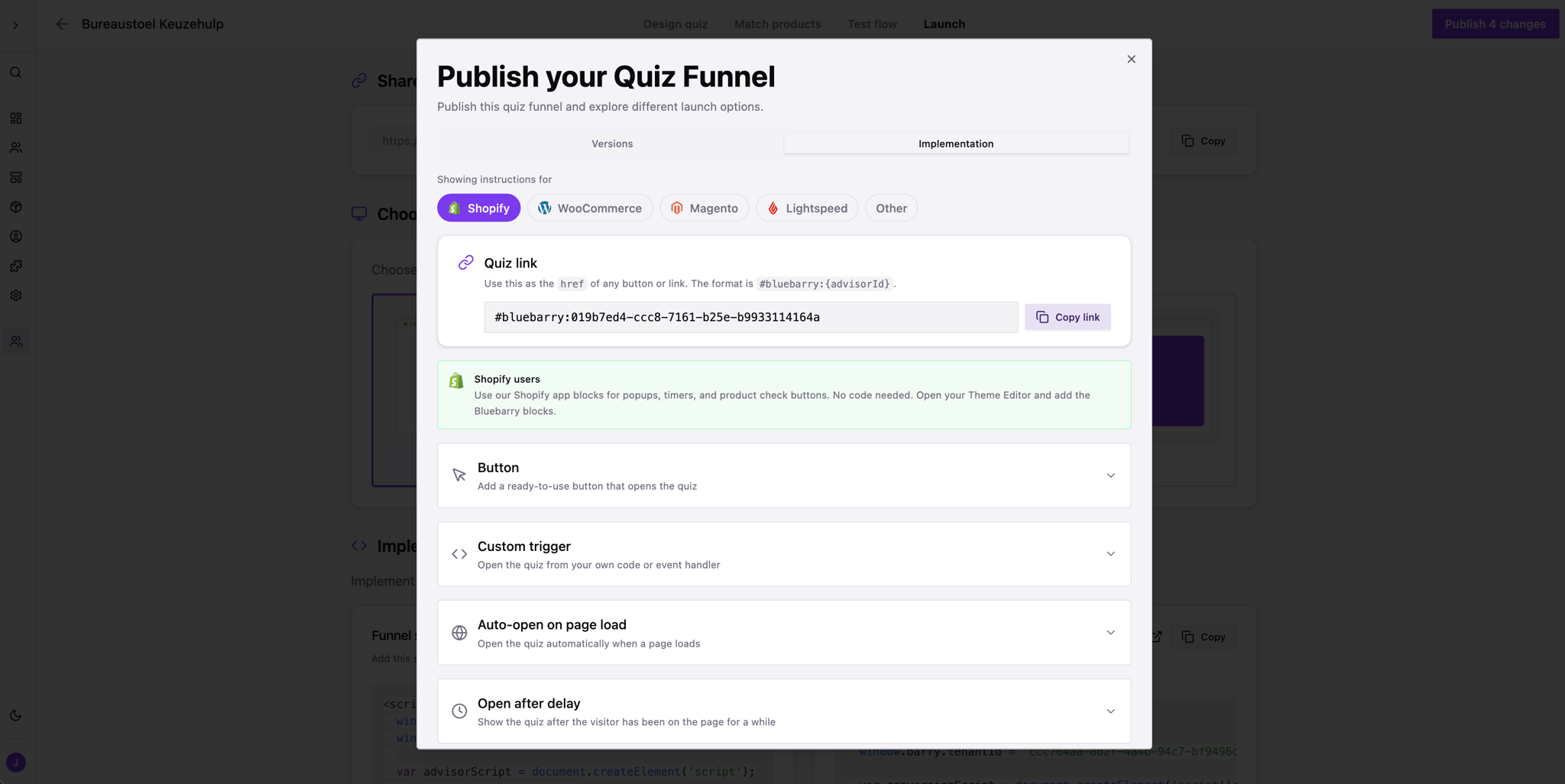 Copy your quiz link from the bluebarry dashboard