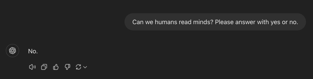 ChatGPT response about mind reading