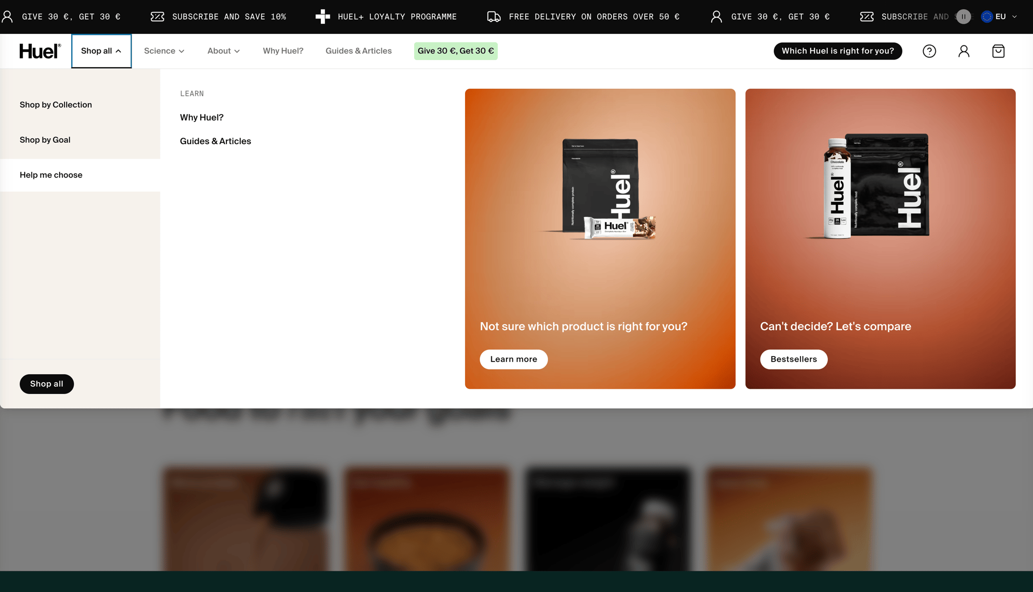 Huel using menu quizzes to guide shoppers to the right products across the site