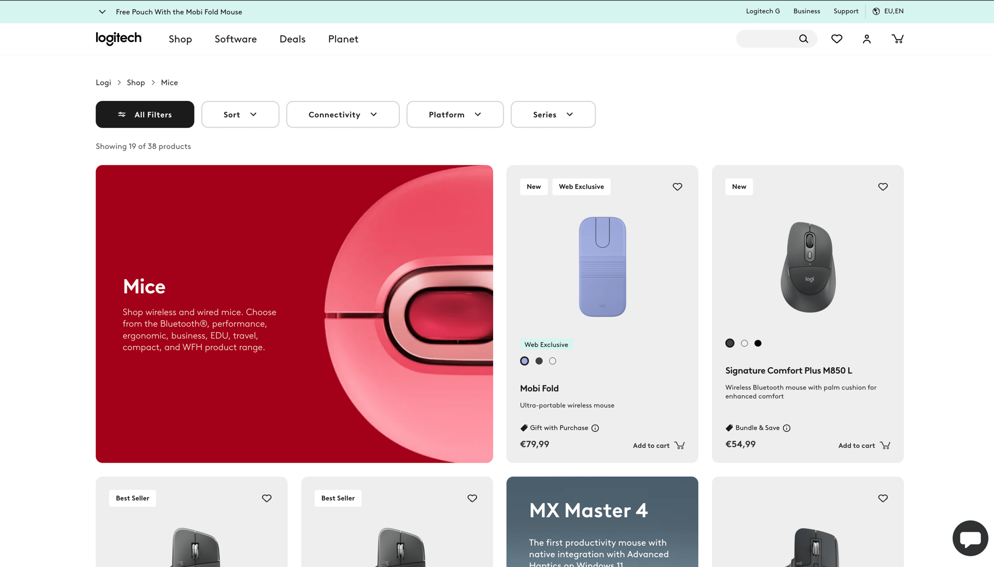 Logitech category page merchandised to surface the right products first