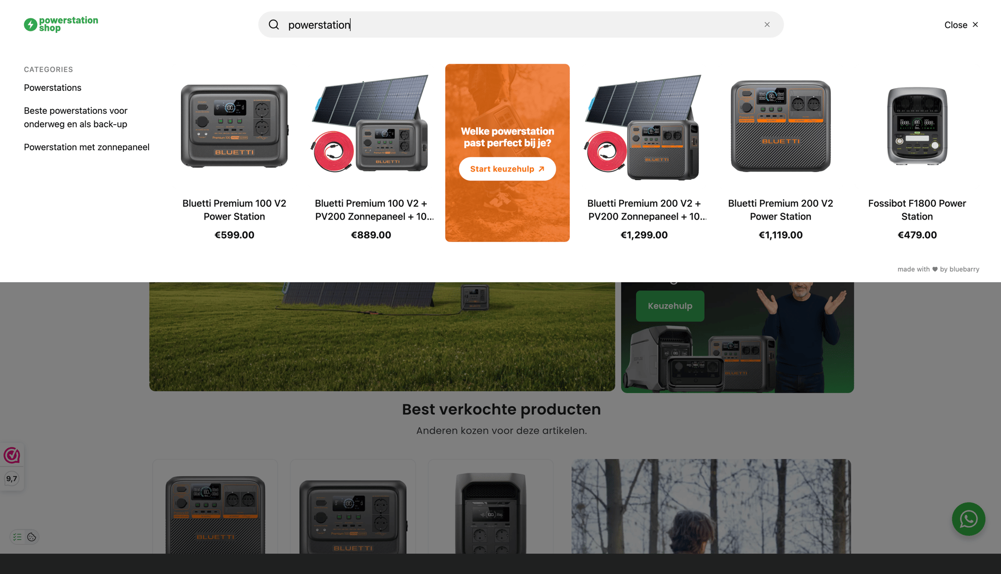 Powerstationshop search-driven quiz guiding shoppers to matching products