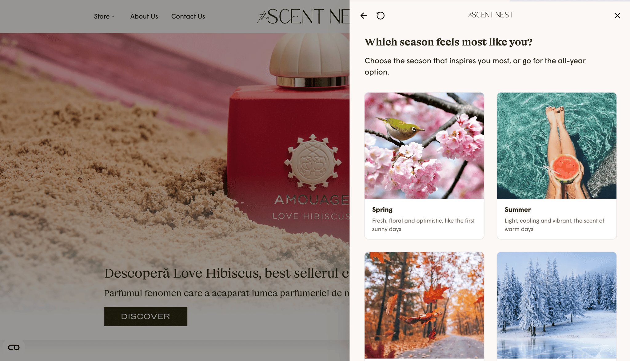 The Scent Nest scent-profile quiz matching a shopper to fragrances