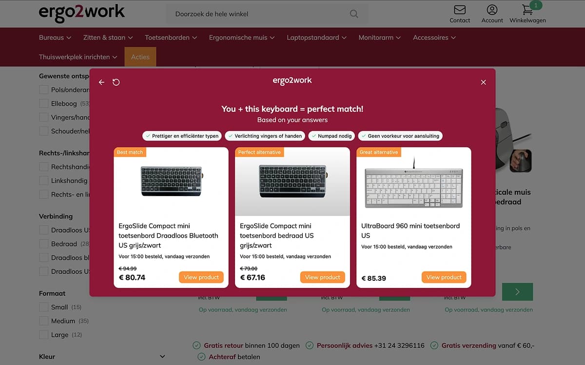 Ergo2Work quiz example popup