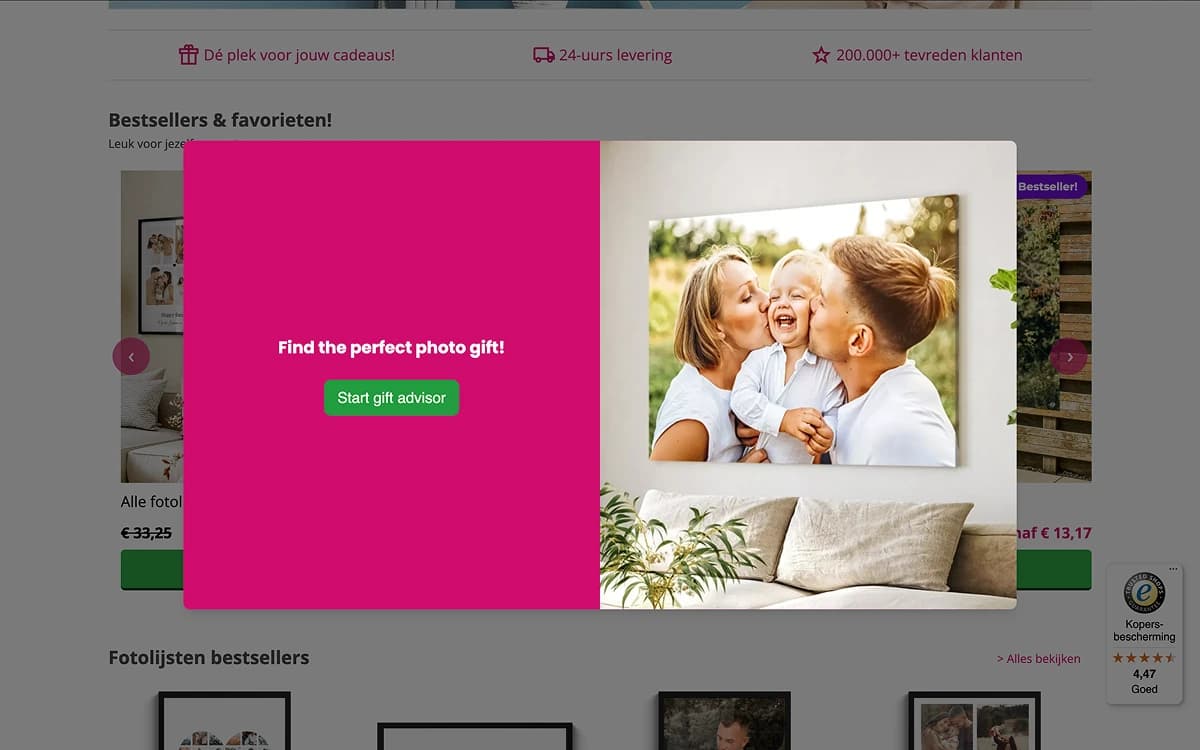 Fotocadeau quiz example popup