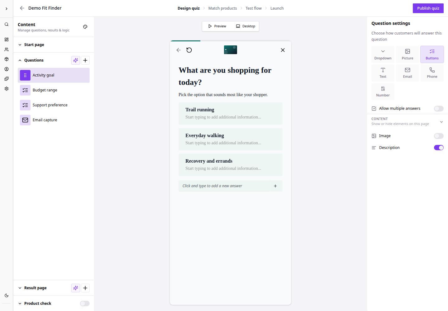 Answer settings for a quiz question with labels and image options.