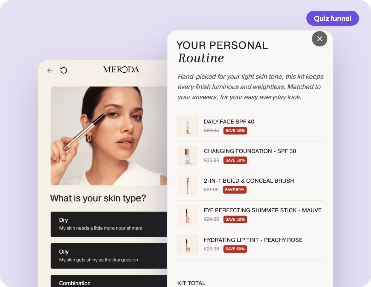 Quiz funnel on a beauty store