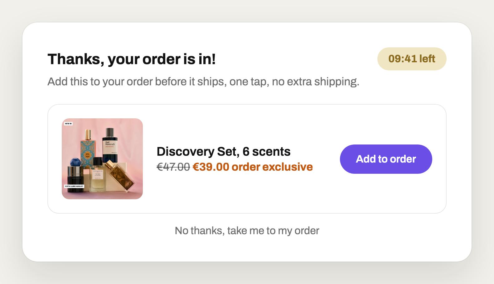 A one click offer, right after payment