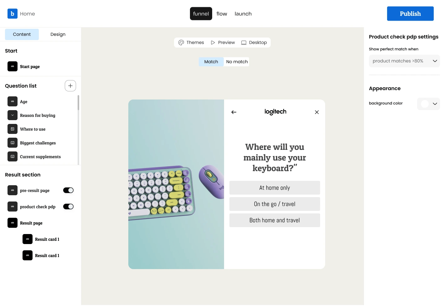 Building questions and answers in product finder