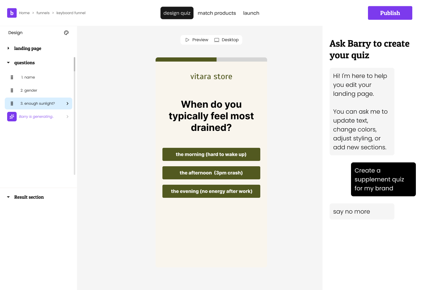 AI-powered quiz builder interface