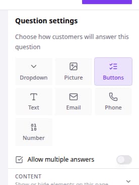 Question settings panel with display options including Phone.