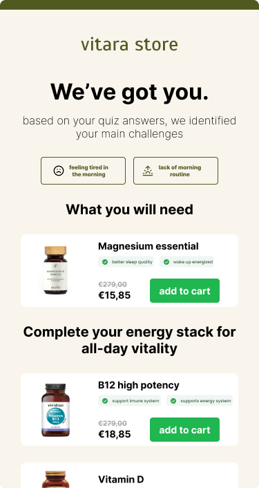 Quiz funnel result page example
