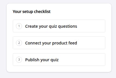 Your setup checklist with setup tasks for a BlueBarry quiz funnel.